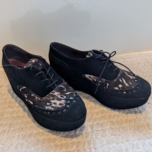 Stuart Weitzman Black and Animal Print Platform Shoes